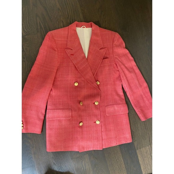 Ann Freedberg 100%Silk Pink Double Breasted Blazer Jacket with Gold Buttons~8 - Picture 2 of 6